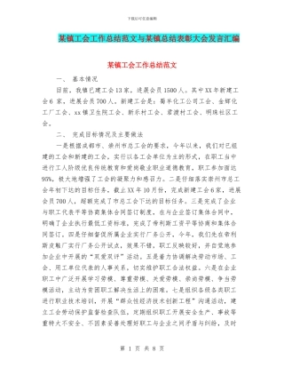 某镇工会工作总结范文与某镇总结表彰大会发言汇编