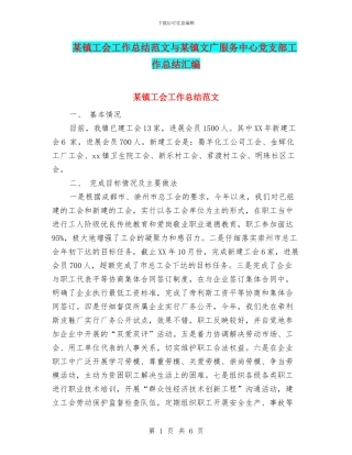 某镇工会工作总结范文与某镇文广服务中心党支部工作总结汇编