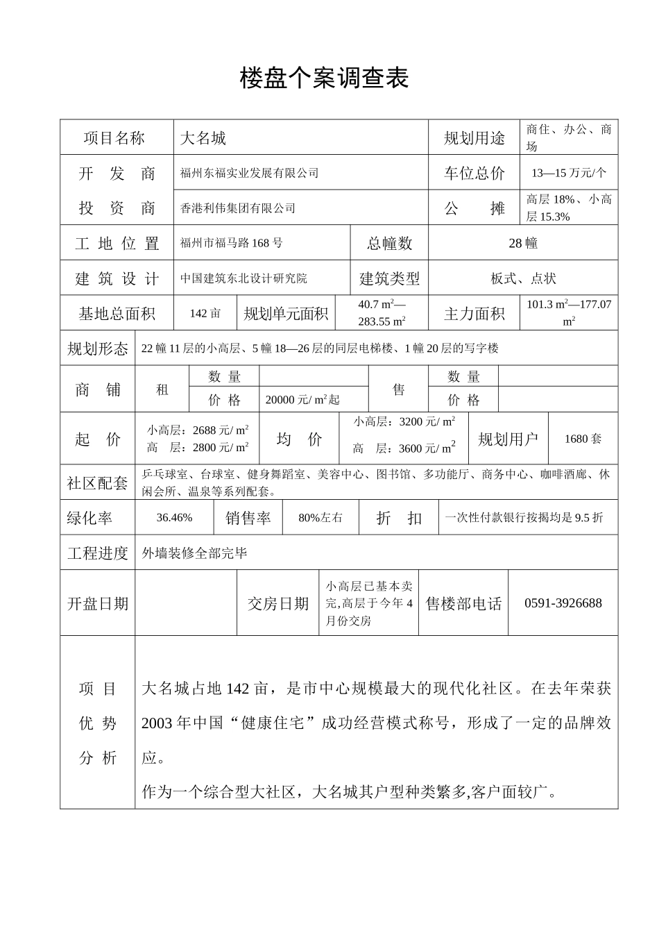 楼盘个案调查分析表_第1页