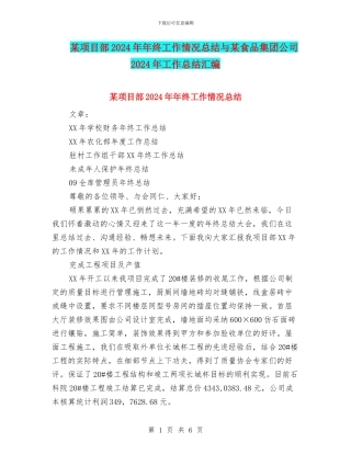 某项目部2024年年终工作情况总结与某食品集团公司2024年工作总结汇编
