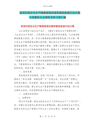 某项目部安全生产隐患排查治理和督促检查行动方案与某餐饮企业绩效考核方案汇编