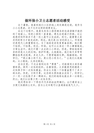 做环保小卫士志愿者活动感受