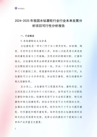 2024-2025年我国水钻磨轮行业行业未来发展分析项目可行性分析报告