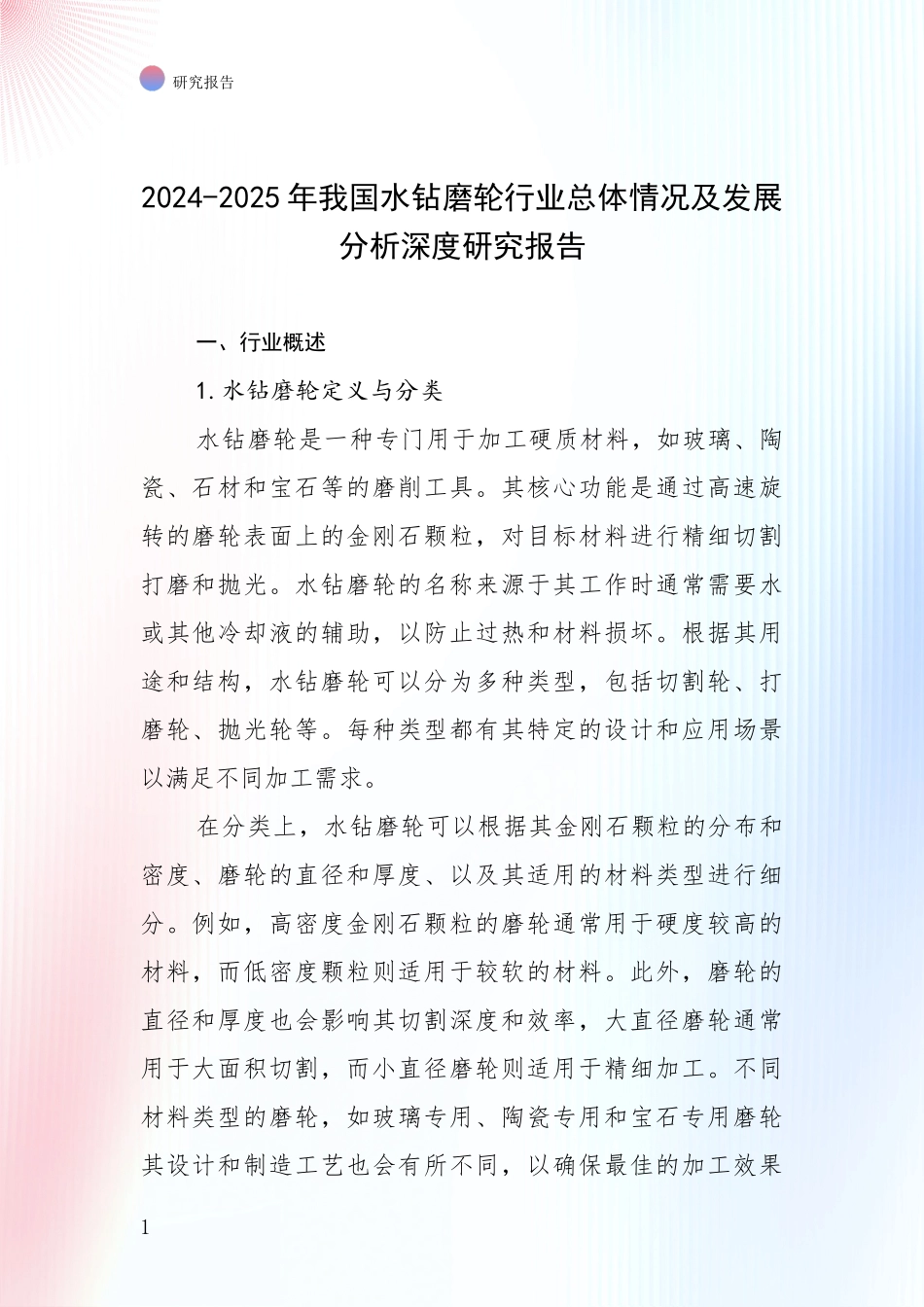 2024-2025年我国水钻磨轮行业总体情况及发展分析深度研究报告_第1页