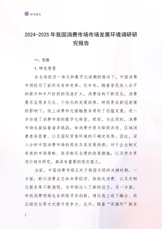 2024-2025年我国消费市场市场发展环境调研研究报告