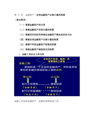 金融资产--各类金融资产后续计量的核算