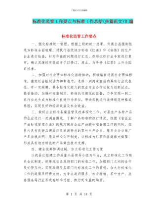 标准化监管工作要点与标准工作总结汇编