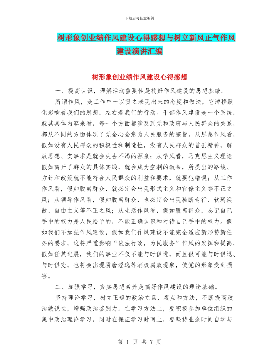 树形象创业绩作风建设心得感想与树立新风正气作风建设演讲汇编_第1页