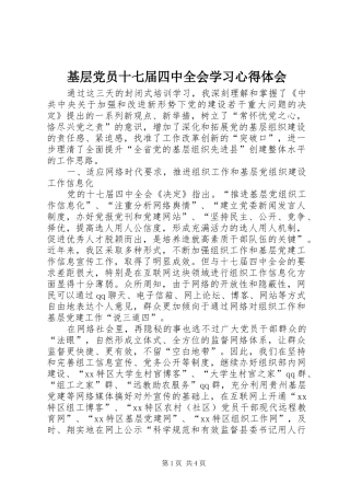 基层党员十七届四中全会学习心得体会