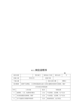 电力集团某大型电气配件企业模具工岗位说明书