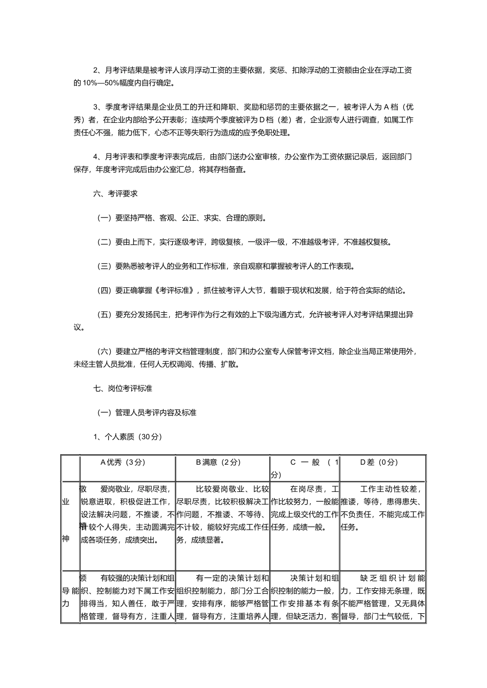 企业餐饮部岗位考评方案_第3页