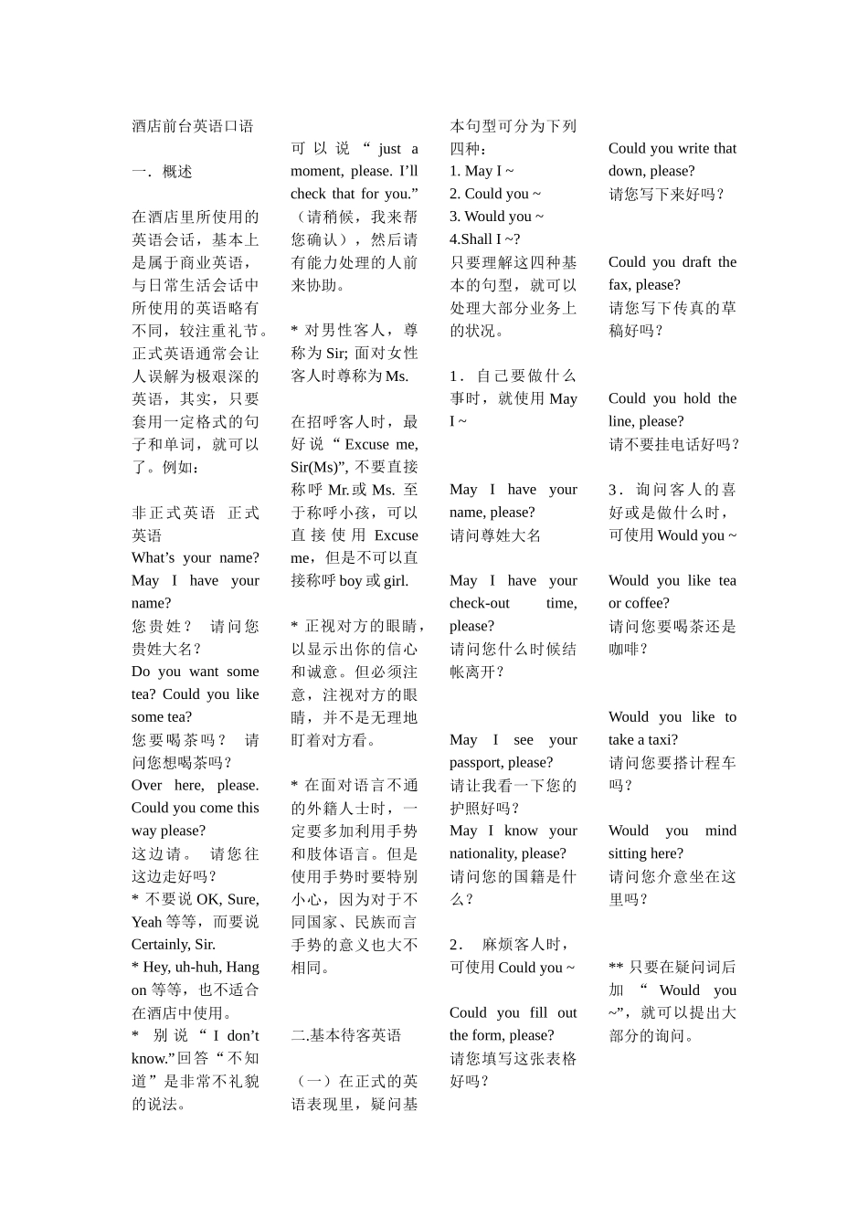 酒店前台英语口语_第1页