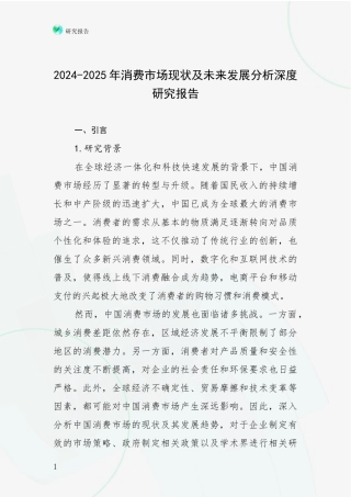 2024-2025年消费市场现状及未来发展分析深度研究报告