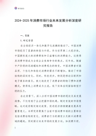 2024-2025年消费市场行业未来发展分析深度研究报告
