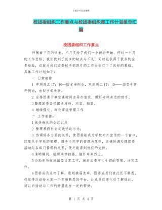 校团委组织工作要点与校团委组织部工作计划报告汇编