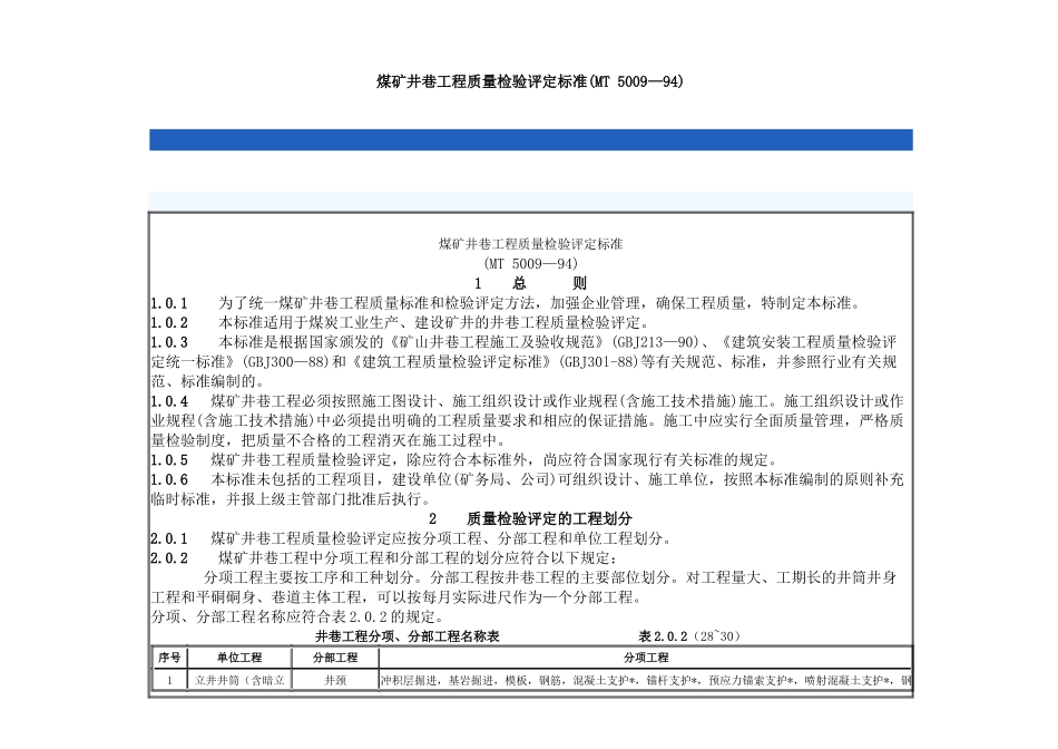 煤矿井巷工程质量检验评定标准_第1页