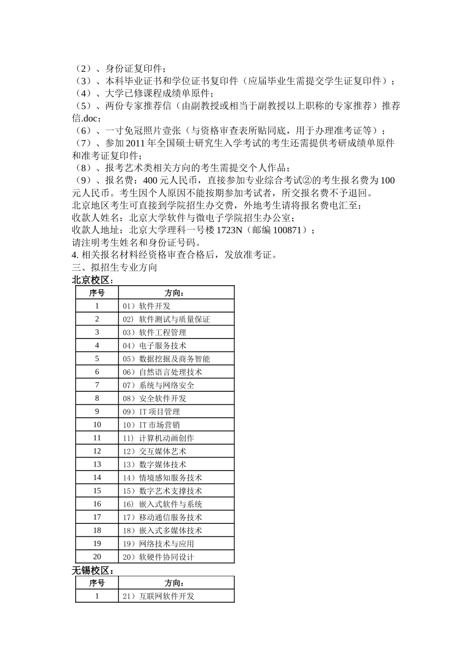 XXXX年北京大学软件工程硕士春季自主命题考试招生简章_第2页
