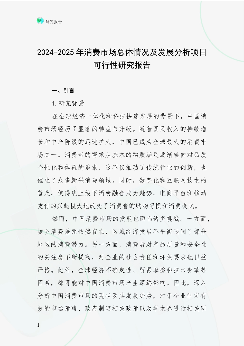 2024-2025年消费市场总体情况及发展分析项目可行性研究报告_第1页