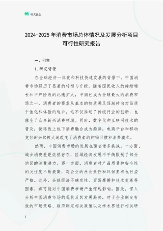 2024-2025年消费市场总体情况及发展分析项目可行性研究报告