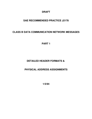 SAE建议使用的实践J2178类B数据通信的网络消息零件(1)