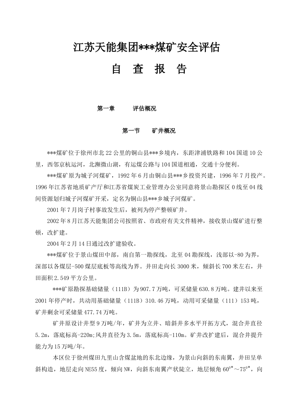 煤矿安全评估自查报告_第1页