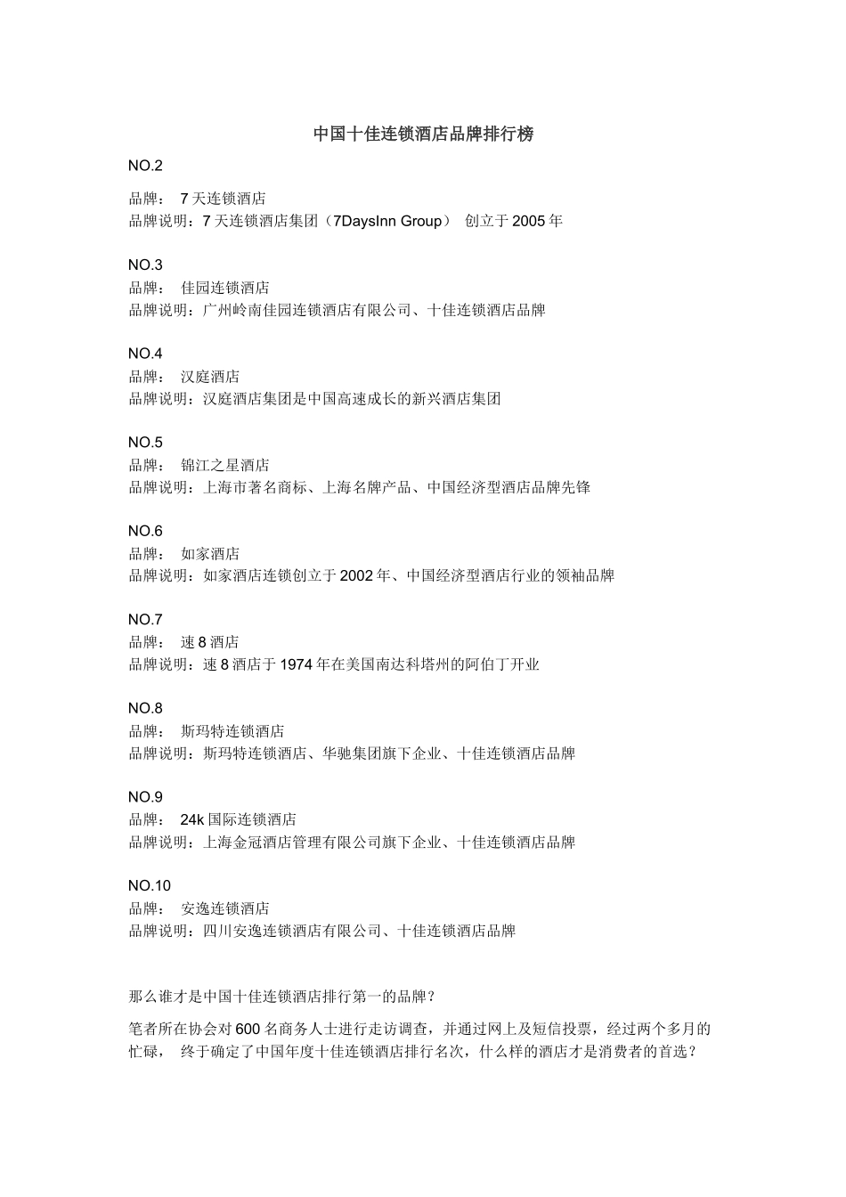 中国十佳连锁酒店品牌排行榜_第1页