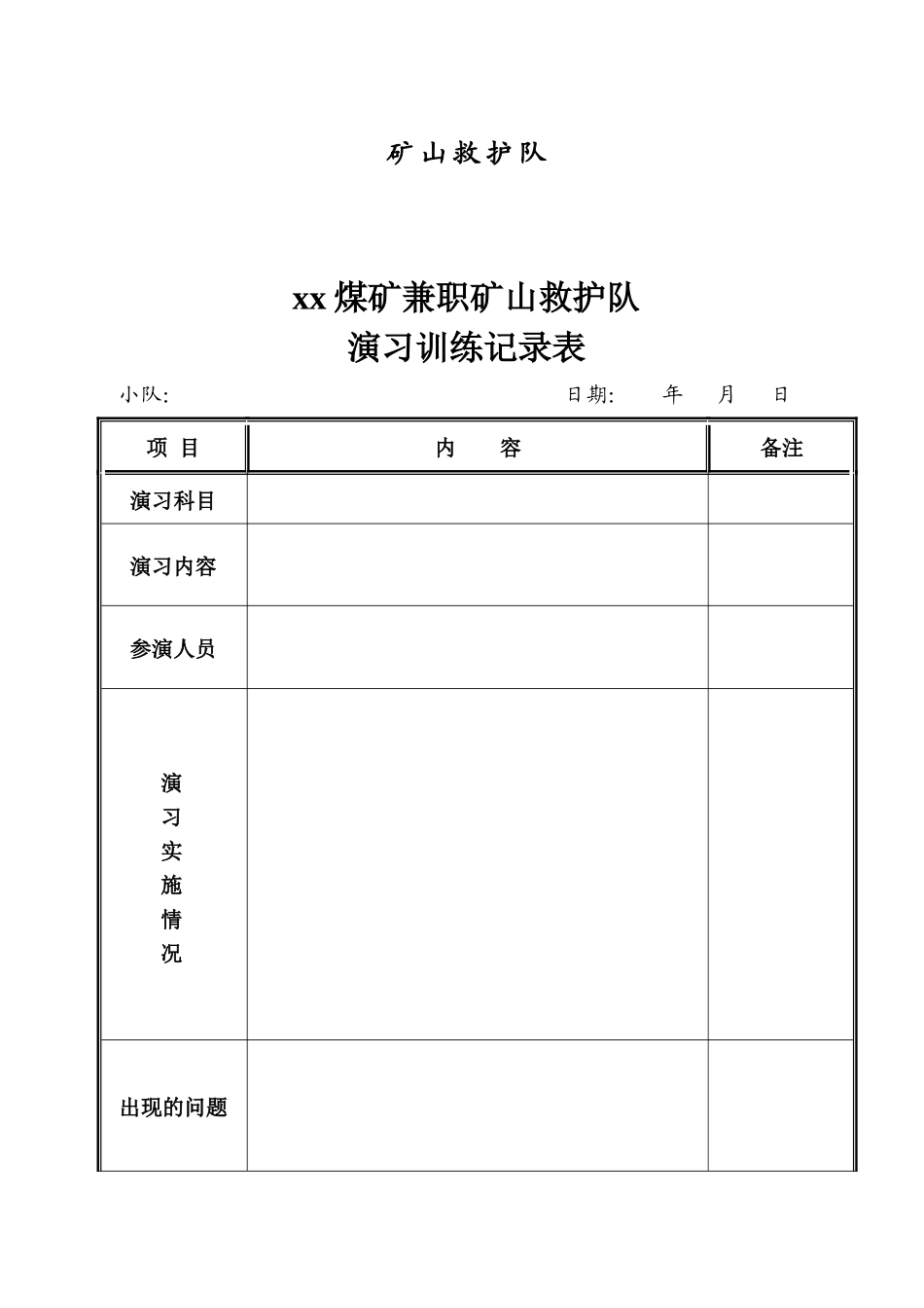 xx矿山救护队各种记录表格_第2页