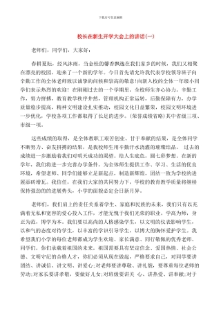 校长在新生开学大会上的讲话