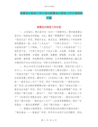 核算会计财务工作计划与核算会计财务工作计划范例汇编