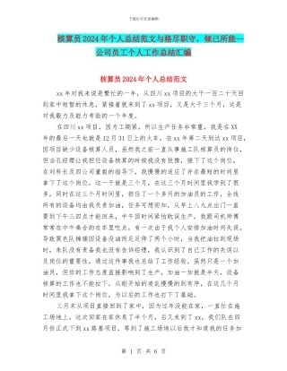 核算员2024年个人总结范文与格尽职守