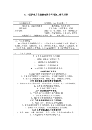 医药行业-经理办公室-副主任岗位说明书