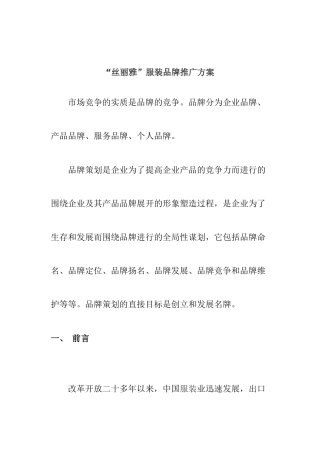 “丝丽雅”服装品牌推广方案
