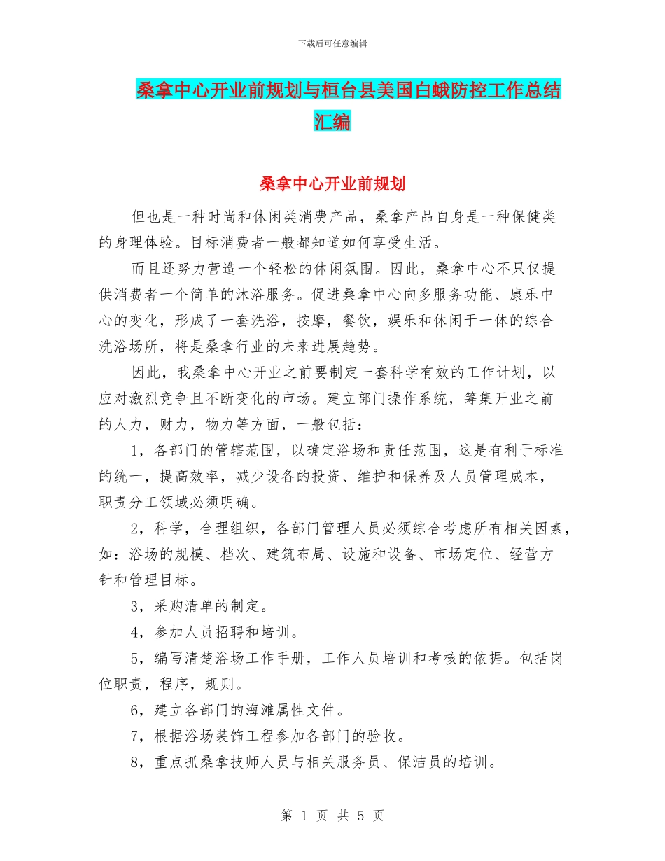桑拿中心开业前规划与桓台县美国白蛾防控工作总结汇编_第1页