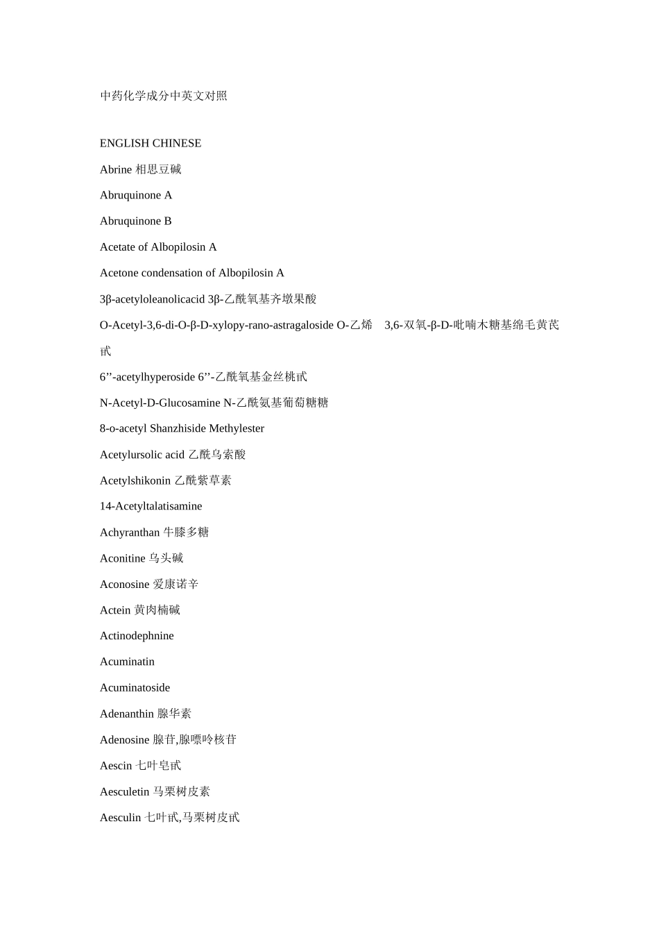 中药化学成分中英文对照表_第1页