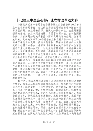十七届三中全会心得：让农村改革迈大步