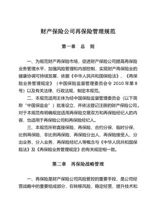 财产保险公司再保险管理规范