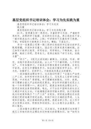 基层党组织书记培训体会：学习为先实践为重