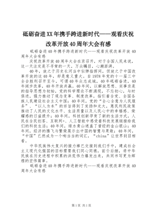砥砺奋进XX年携手跨进新时代——观看庆祝改革开放40周年大会有感