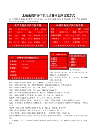 某煤矿井下机电设备标志牌设置方式