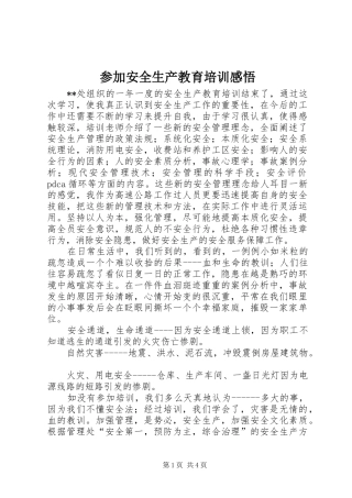 参加安全生产教育培训感悟