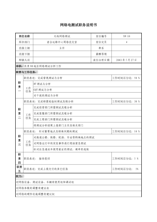 通信行业-省会运维中心网络优化室-无线网络测试岗位说明书
