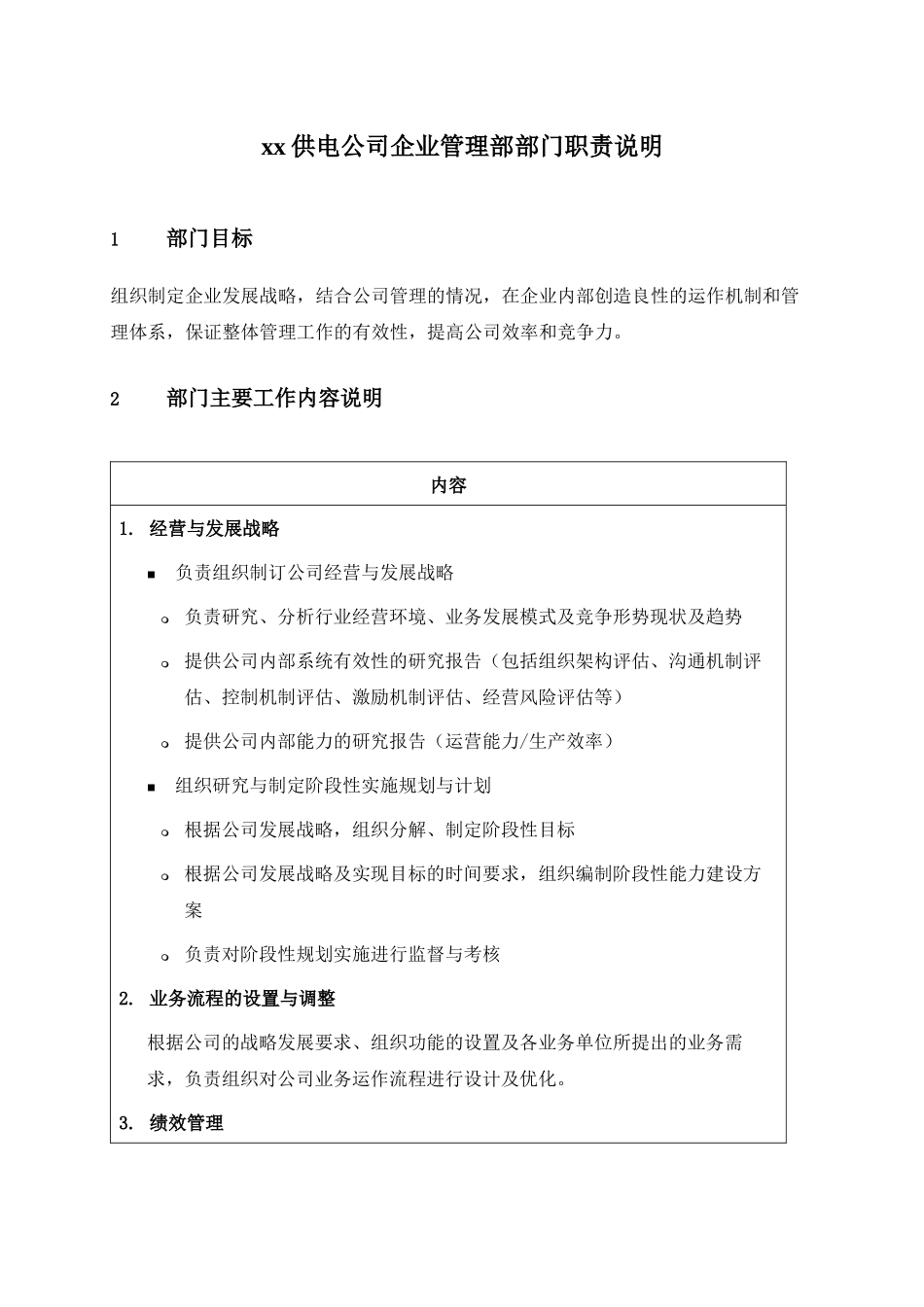 职位说明书-某供电公司企业管理部部门_第1页