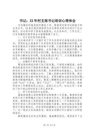 书记：XX年村支部书记培训心得体会