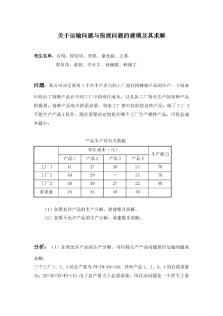 关于运输问题与指派问题的建模及其求解