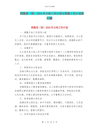 档案局2024年文体工作计划与档案工作计划表汇编