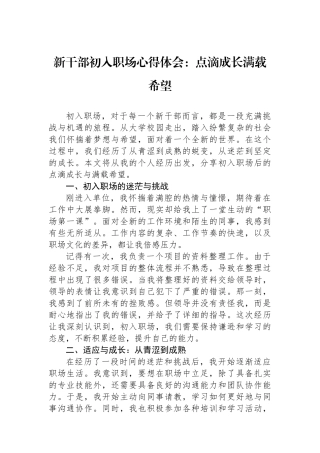 新干部初入职场心得体会：点滴成长满载希望