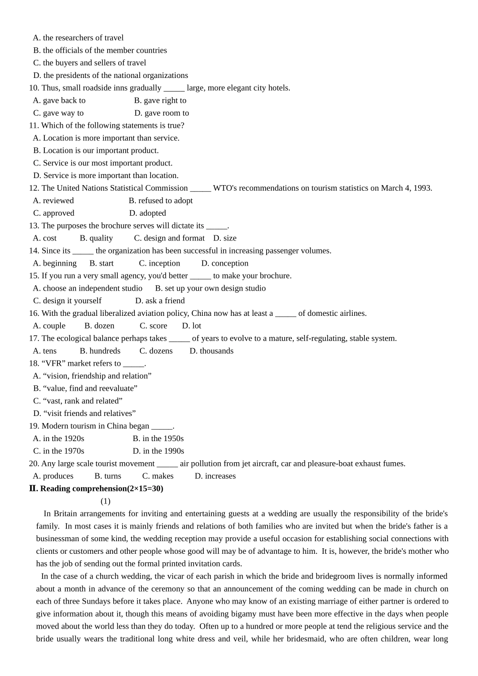 旅游英语选读考试试题_第2页