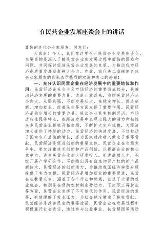 在民营企业发展座谈会上的讲话