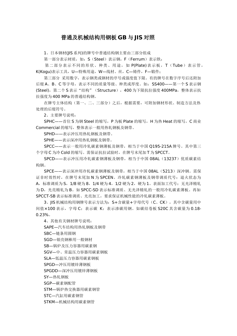 普通及机械结构用钢板GB与JIS对照_第1页