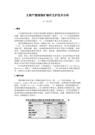 主要产煤国煤矿锚杆支护技术分析